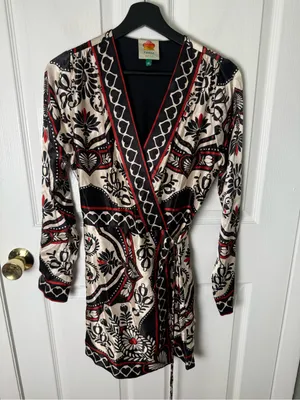 Farm Rio Passion Scarf Wrap Mini Dress XS thumbnail 3