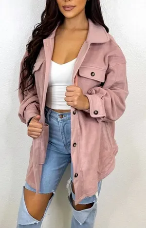 Bibi Women's Fleece Jacket Light Pink Mauve Oversized‎ Relaxed Fit SM Pockets thumbnail 1