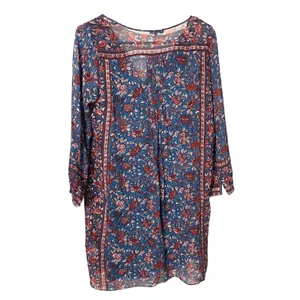 Joie 100% Silk Floral Boho Dress S Blue Burgundy Paisley Print thumbnail 8