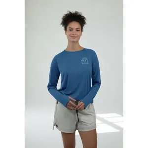 Reel Life Womens UV T-Shirt Size L Navy UPF Sun Protection Thumbholes Fishing thumbnail 3