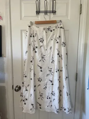 House of Harlow 1960 Embroidered Linen Blend Skirt Size 10 New Without Tag Cream thumbnail 6