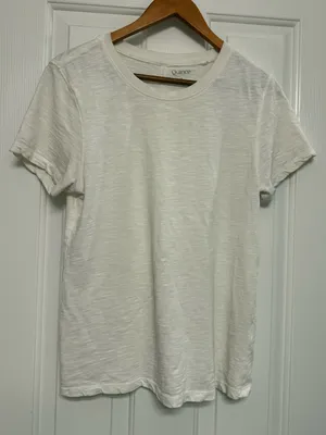 Quince White Organic Cotton Slub Crew Neck Tee Shirt Medium thumbnail 1