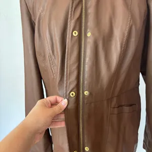 Baccini Brown Faux Leather + Fur Trim Coat thumbnail 2