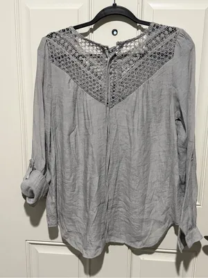 Sweet Wanderer Light‎ Gray Crochet Yoke Blouse thumbnail 3
