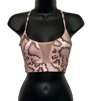 PrettyLittleThing Snakeskin‎ Halter Crop Top Size 2 Mesh Insert Bralette Y2K thumbnail 1