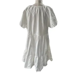 Madewell Women's Medium White Linen Blend Mini Dress Flutter Sleeve Tiered thumbnail 4