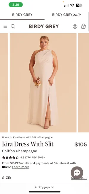 Birdy Grey Champagne Bridesmaid Dress One-Shoulder Shiny Chiffron Kira Women’s M thumbnail 3