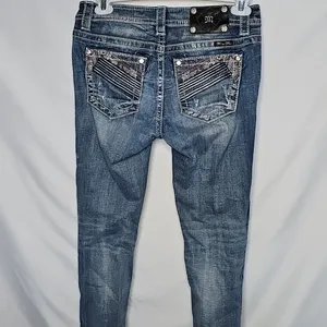 Miss Me midrise skinny stitched bling blue denim jeans sz 28 thumbnail 2