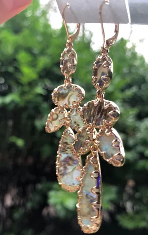 Gold and abalone dangle chandelier statement earrings thumbnail 3