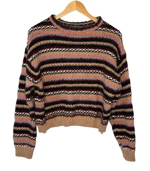 Elsamanda Striped Alpaca Wool Blend Sweater Womens Large Brown Multi Knit Italy‎ thumbnail 1