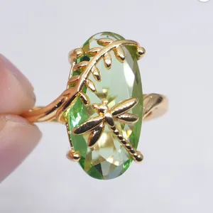 Elegant Gold and Green Dragonfly Ring thumbnail 3