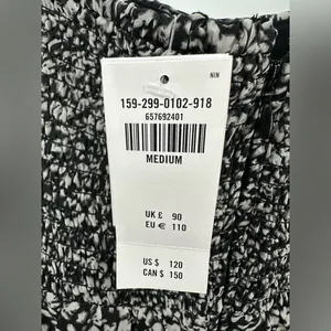 Abercrombie & Fitch NWT Emerson Black/White Chiffon Long Sleeve Midi Dress SZ M‎ thumbnail 4