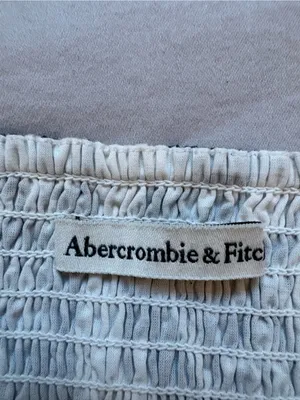 Abercrombie & Fitch Floral Puff Sleeve Smocked Crop Top Blue White L thumbnail 4