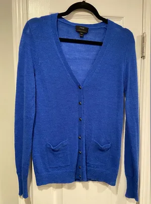 J. Crew Size M Royal Blue Long Sleeve Italian Spun Alpaca Blend Button Cardigan thumbnail 1
