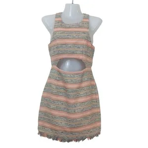 Lovers +‎ Friends Striped Cutout Mini Dress Coral Frayed Fringe Hem XS RN132829 thumbnail 2