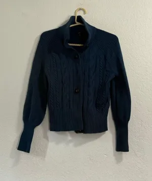 J crew Collection wool blend fisherman twisted cable-knit cardigan XS thumbnail 1