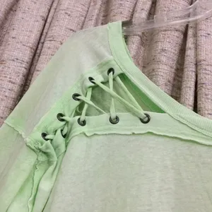 Free People We The Free First Love Lace-Up Tee in Lime thumbnail 2