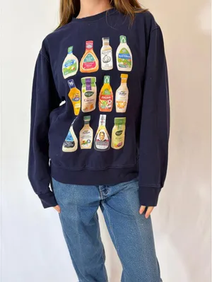 Navy Blue Ranch Bottle Funny Crewneck Oversized Sweatshirt thumbnail 4
