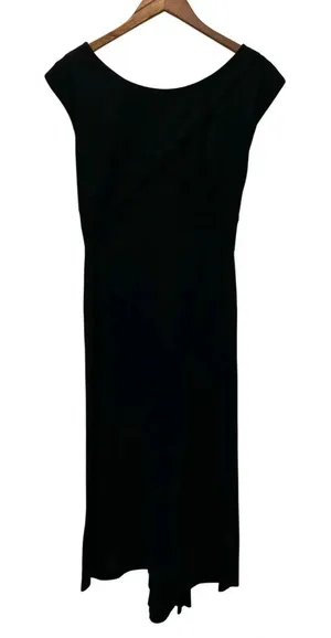 Vintage Kathleen Inc Dress Womens Size Medium Black Maxi Sheath Ruched Pleated thumbnail 1