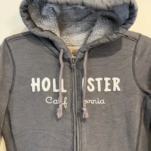 VTG Y2K Hollister Hoodie Sweatshirt Full Zip Fleece Sherpa Lined Gray Size Small thumbnail 3