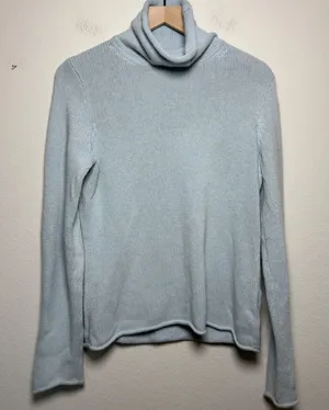 J.‎ Crew Women Cotton Cashmere Turtleneck Sweater Light Blue Roll Neck Fisherman thumbnail 1