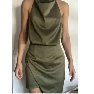 ELLIATT Camo Asymmetric Satin Cocktail Dress in Khaki Size X-Small thumbnail 4