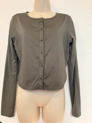 CRZ Yoga Cloud Jersey Gray Button Cardigan Soft Lightweight Athleisure S/M thumbnail 5