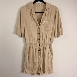 Faherty Arlie Day‎ Tan Linen Blend Button Front Short Sleeve Romper Size Small thumbnail 4