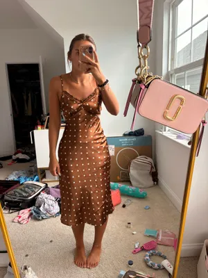 brown polka dot silk dress thumbnail 6
