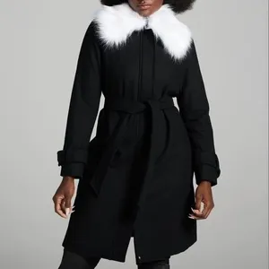 Gabrielle Union NWT Black Wool Blend Belted Coat Removable Faux Fur‎ Collar XS thumbnail 2