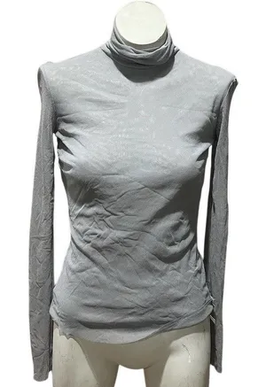 Intimately Free People Top Womens M Gray Sheer Mesh Turtleneck Long Sleeve thumbnail 1