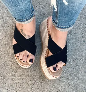 Soda Black Slip On Espadrille Wedge thumbnail 3