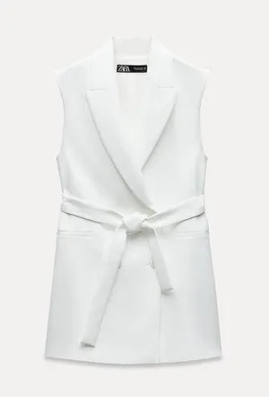 ZARA blazer vest dress white belt waist tie casual bussines office thumbnail 6