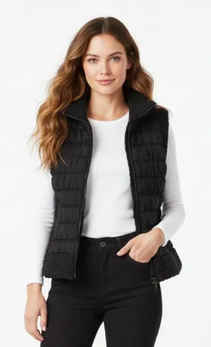Calvin Klein Black Sleeveless Quilted Zip Up Vest L thumbnail 1