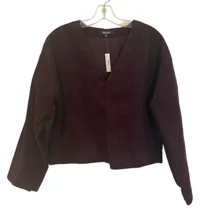 Madewell Waffle Knit Relaxed V-Neck Top Women's‎ M Black Iris Preppy Minimalist thumbnail 2