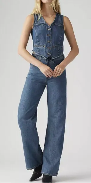New Levi's Premium 25x32 Ribcage Wide Leg Braided Jeans Big Yikes Dark Wash thumbnail 1