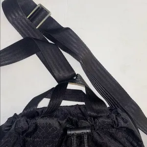 Athleta Black Nylon Bucket Bag Drawstring 2 Handles Adjustable Crossbody Strap thumbnail 2