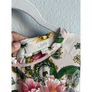 Ann Taylor LOFT Floral Sleeveless Blouse Botanical Cottagecore Boho Top Large Back Tie thumbnail 6