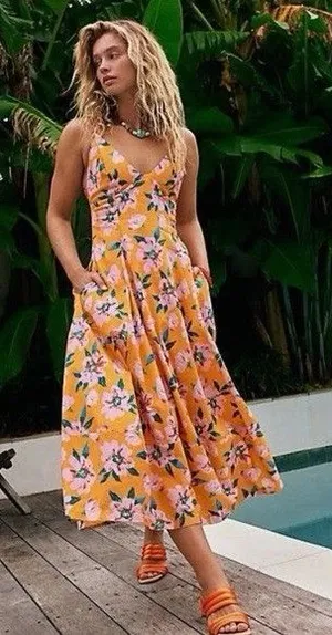 Free People Yellow Floral Maxi Dress thumbnail 1