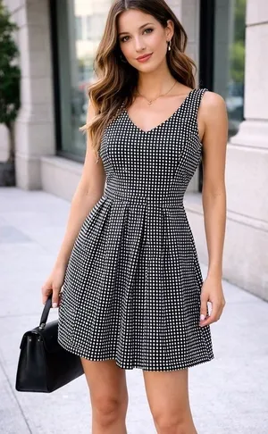 Salt and Pepper Coquette Cottage Checkered Houndstooth Fit & Flare Dress Mini XS thumbnail 1