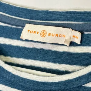 Tory Burch 100% Linen Stripe Minimalist Crew Neck Long‎ Sleeve Shirt Hem Medium thumbnail 7