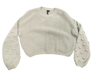 Moon & Madison Ballon Sleeve Cropped Knitted Sweater in Sage, Size L​​​​​​​​​ thumbnail 1