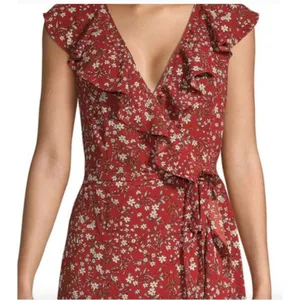 Max Studio Rust Floral Ruffle High Low Wrap Midi Dress Romantic Boho Summer Sz S thumbnail 5