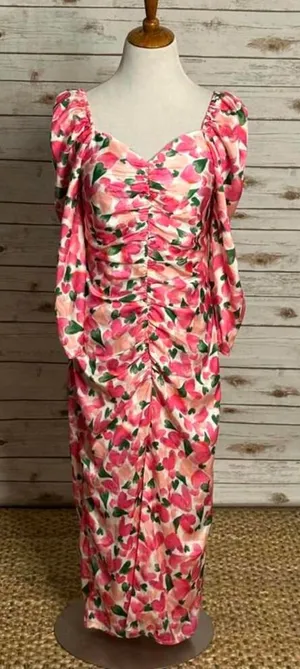 MOTF pink/multicolored heart floral sweetheart neckline maxi dress Size Large thumbnail 1