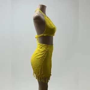 Zuliana Yellow 100% Rayon Skirt Set Size Small Made in USA New With Tags thumbnail 2