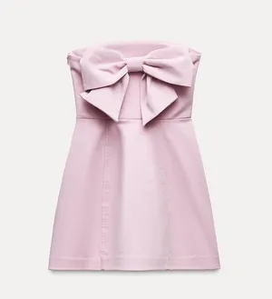 ZARA dress pink sleeveless mini bow wedding coctail party night out thumbnail 8