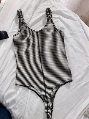 Lulus Bodysuit Sleeveless Striped White Sheer Small thumbnail 6