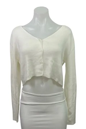 Brandy Melville Cream Ribbed Knit Long Sleeve Cropped Button Up Cardigan Sz S/M thumbnail 1