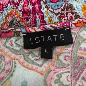 1.STATE Paisley Bell Sleeve Peplum Blouse Large Blue Pink Boho Festival‎ Hippie thumbnail 7
