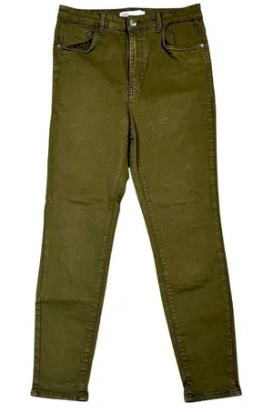 Zara High-Rise Skinny Olive Green Jeans 10 thumbnail 1